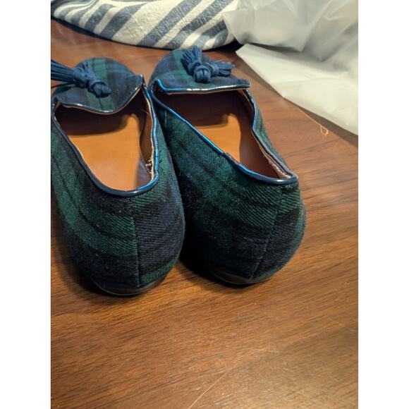 J CREW FACTORY Green Multi Plaid Smoking Tassel Loafers Size 8.5 EUC - Picture 3 of 7